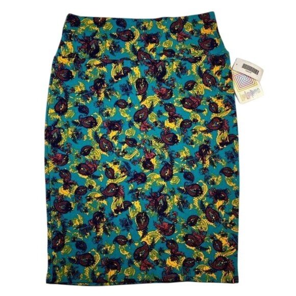 LuLaRoe CASSIE Pencil Skirt Aqua Teal Paisley Blue Medium M Retro Print NWT LLR - Picture 1 of 5
